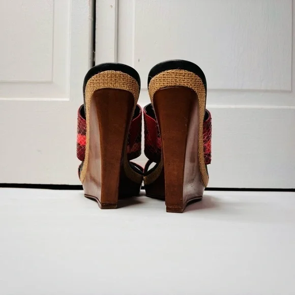 DIANE VON FURSTENBERG Wood Wedge Platform Sandals Size 8 - Picture 11 of 12
